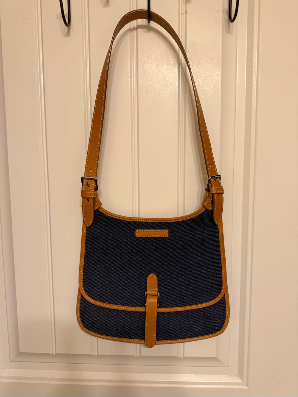 Dooney & Bourke Navy Denim and Tan Leather Hobo